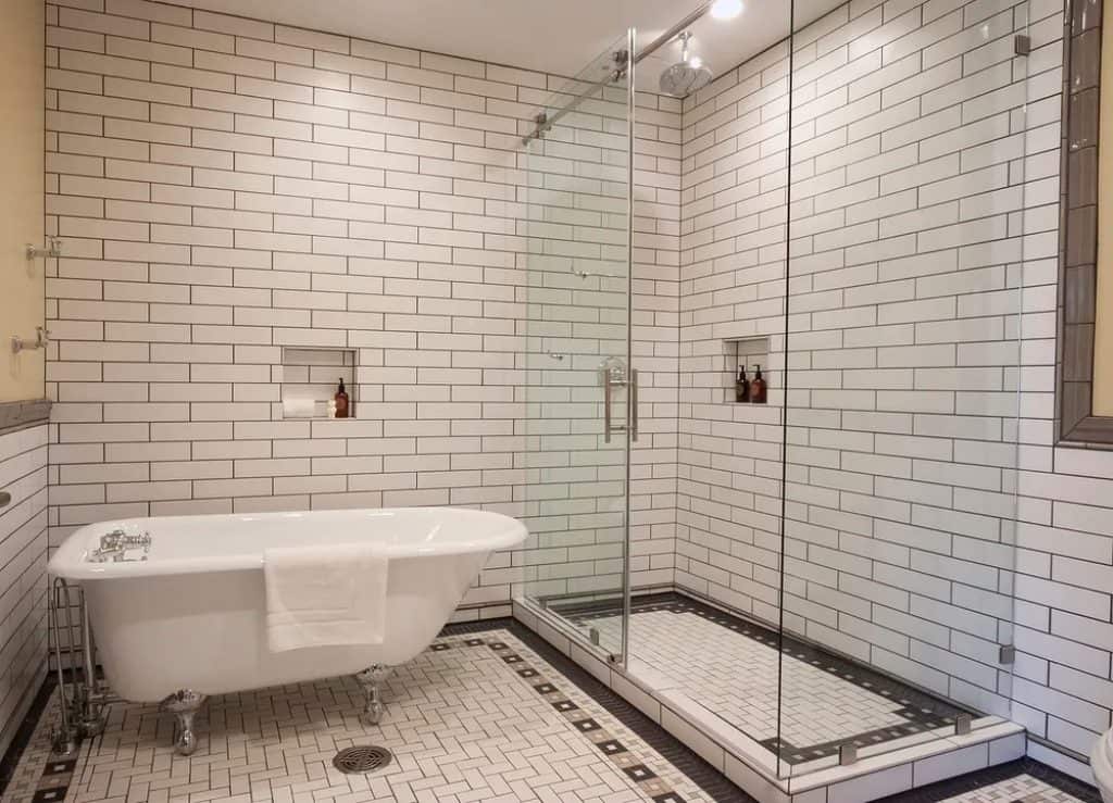 Bathroom with bathtube and shower.