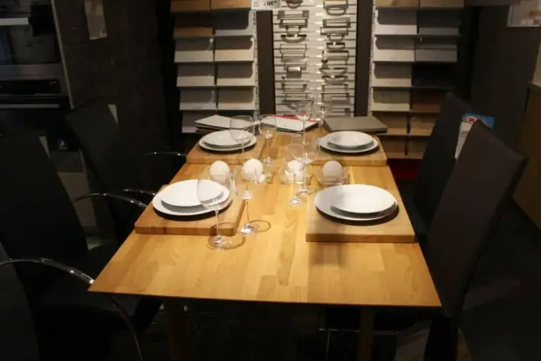 Dining room table with cutlery.