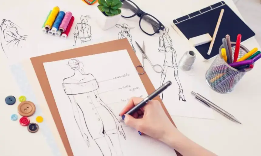 Fashion designer works on a croquis.