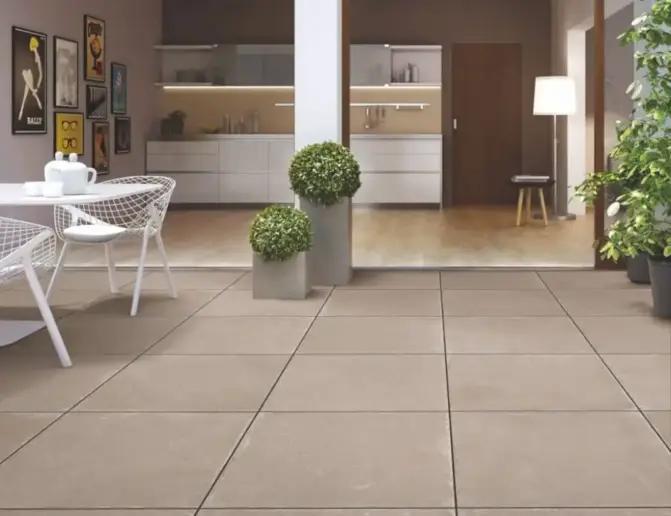 Open Kitchen with tiled floor.