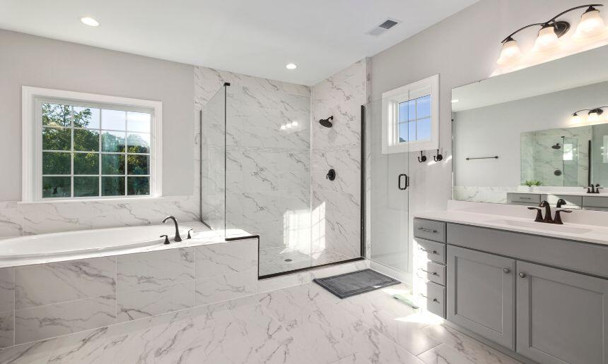 Bathroom with polymarble elements.