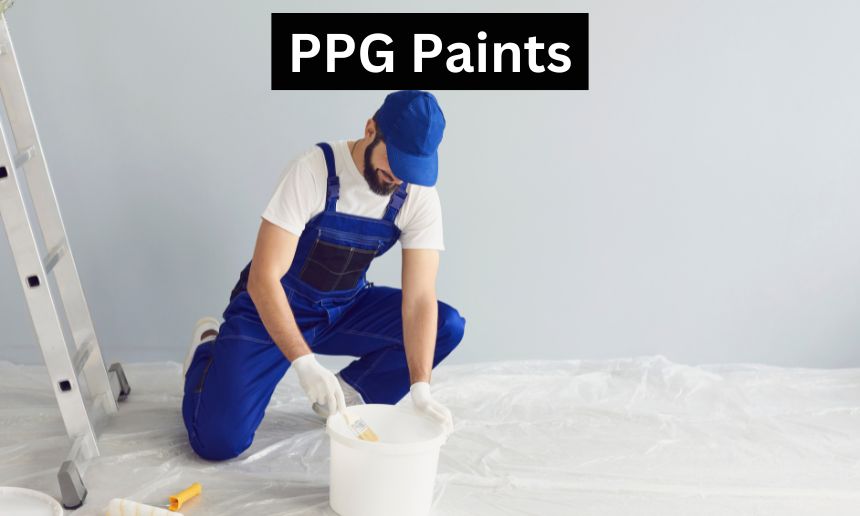 Painter working with PPG acrylic paint.