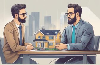 A real estate mentor guiding a mentee through a successful property transaction, sharing knowledge and expertise, leading to a sense of accomplishment and growth