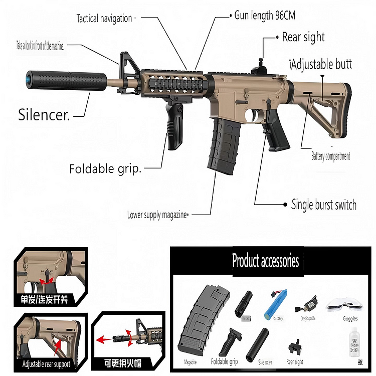 TG HK416 Gel Ball Blaster – 20m Range Tactical Rifle