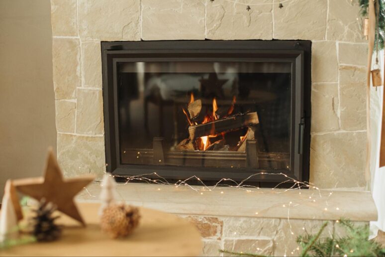 inset stove replacing traditional fireplace