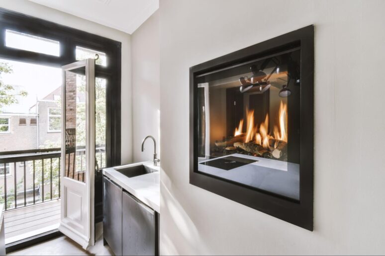 large inset/cassette stove in a kitchen wall
